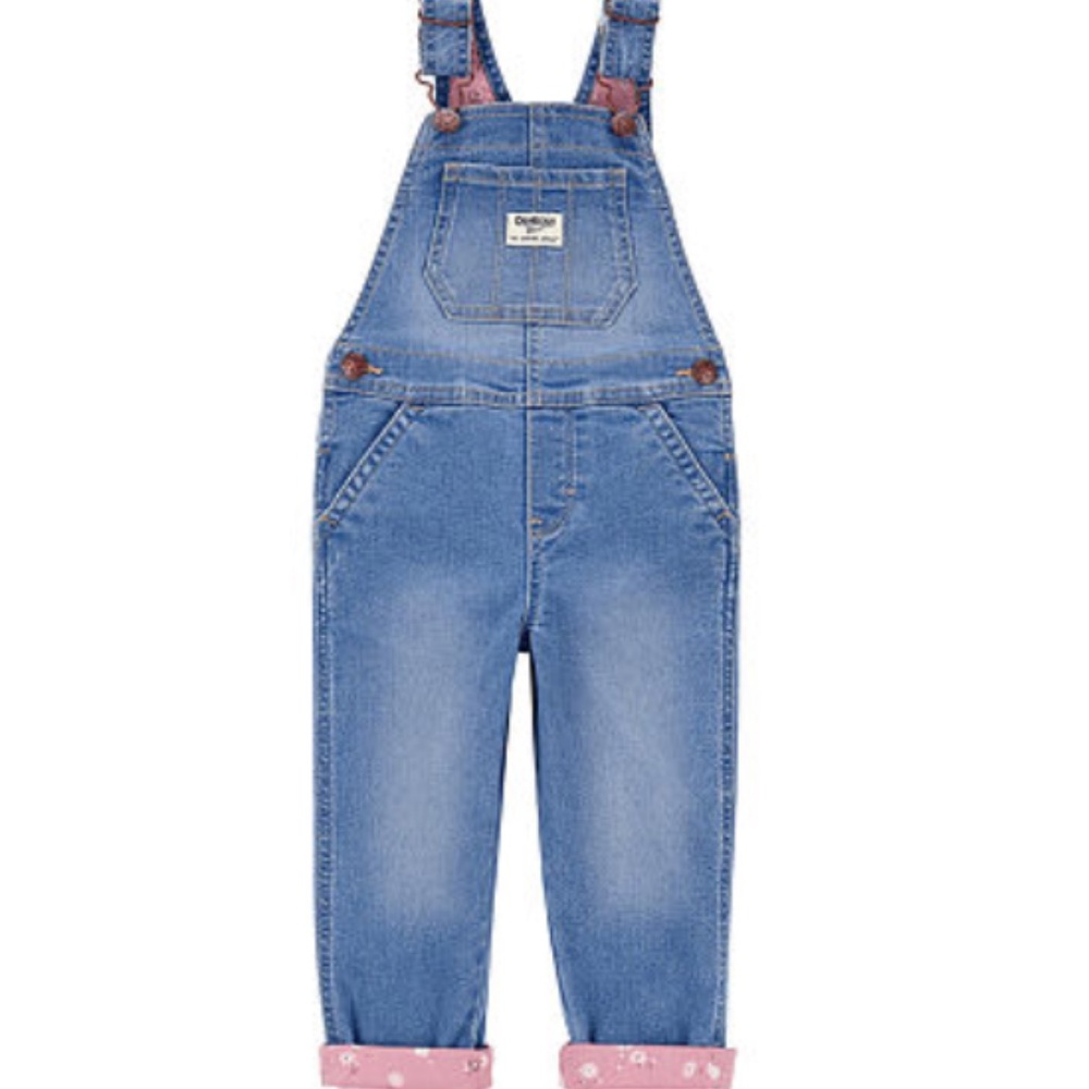 OSHKOSH B'GOSH: Girl's / Toddler FLORAL CUFF Denim Overalls